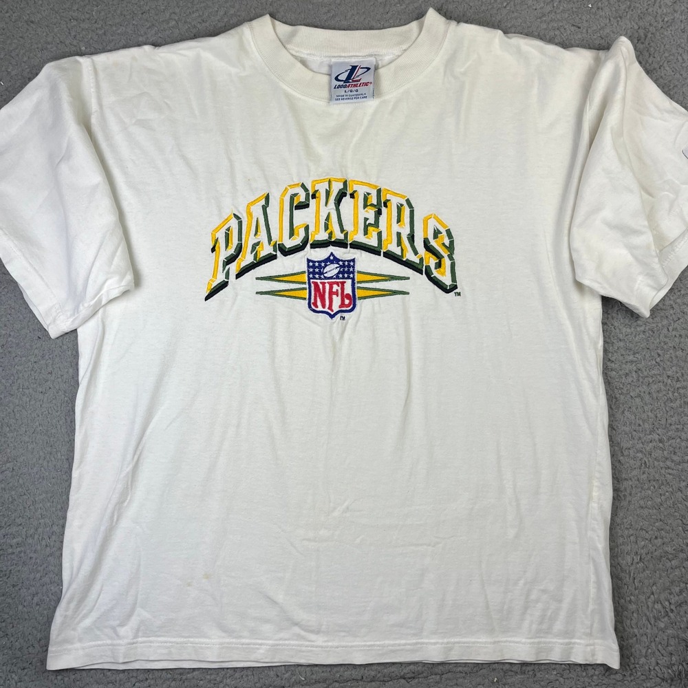 Green Bay Packers Logo Athletic T-Shirt Mens L Embroidered Vintage Diamond Cut